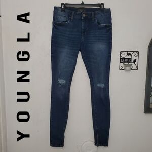 YoungLA Distressed Ankle Zip Skinny Jeans